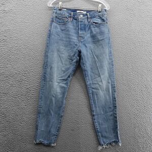Levis Premium Wedgie Straight‎ Jeans Size 27 Blue High Rise Raw Hem Womens Denim